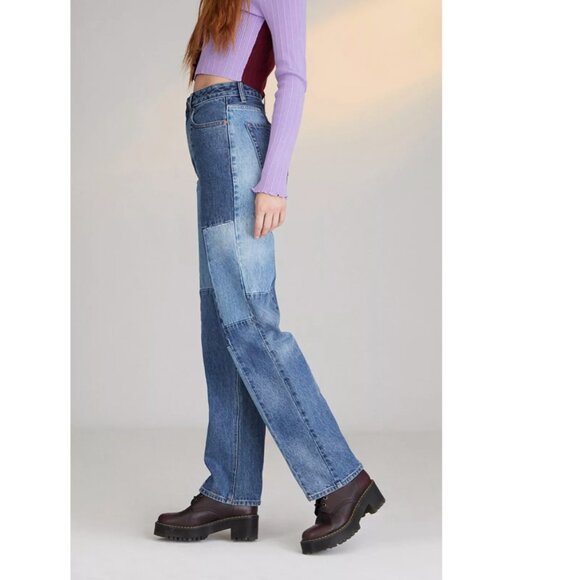 PacSun Eco Patchwork Boyfriend High Rise Baggy Jeans Womens 29 Medium Wash - Picture 2 of 10